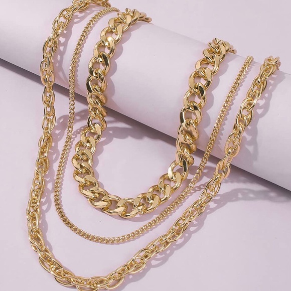 NWT Three Layer Boho Chic Gold Choker Necklace - Picture 4 of 8